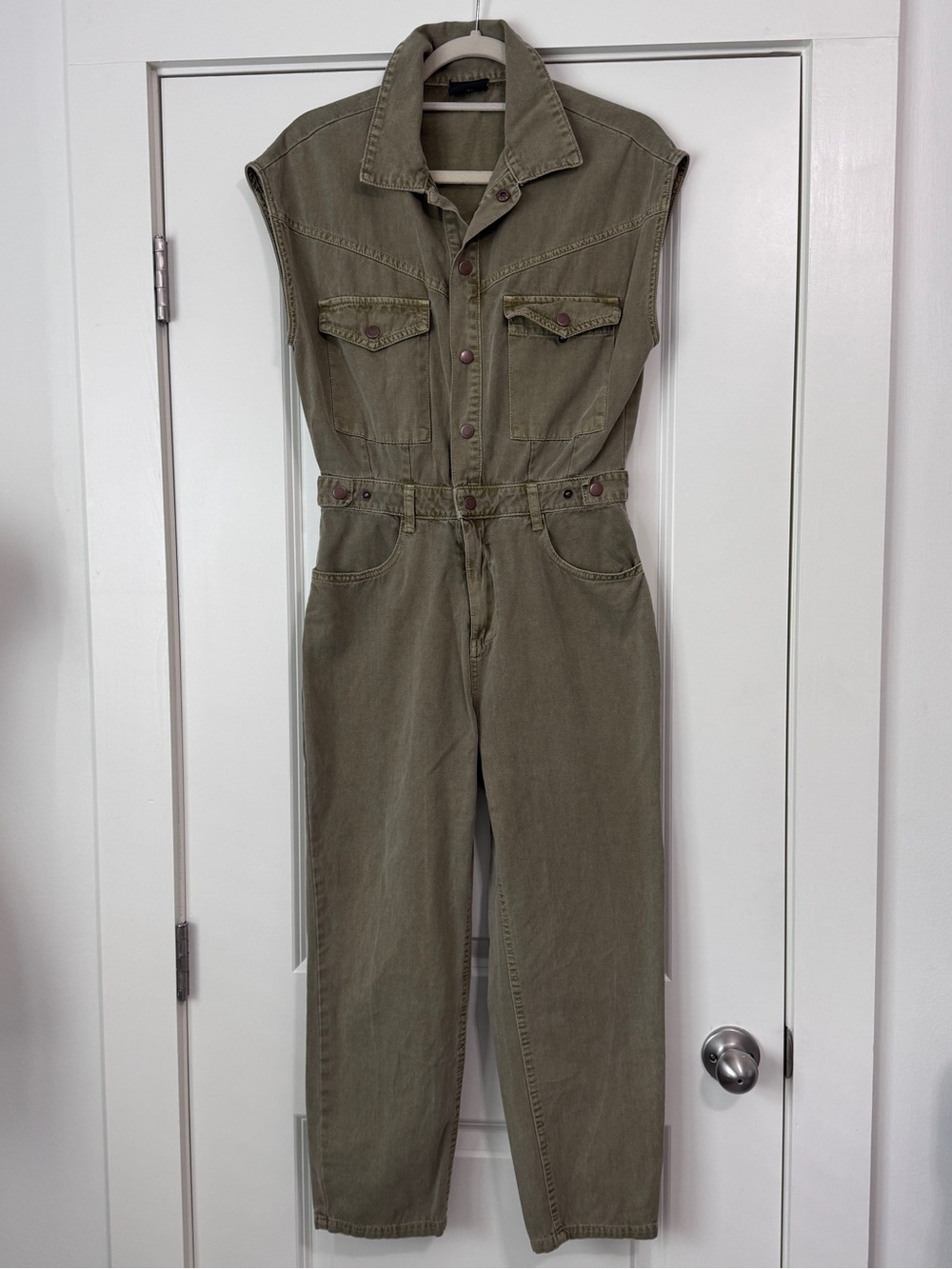 Sleeveless Utility Jumpsuit in Olive